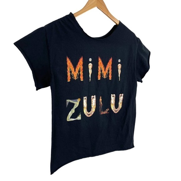 Mimi Zulu Womens Small Graphic Design Raw Hem Festival Tee T-Shirt - Picture 4 of 7